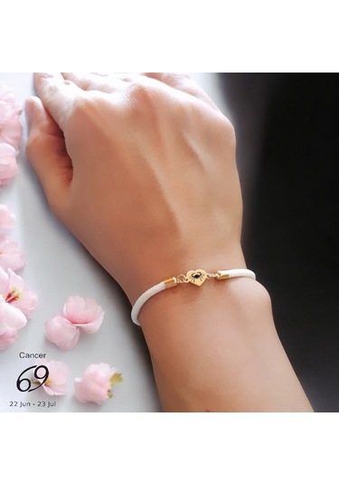 Archin Yengeç Burçlarına Özel Beyaz Örgülü Kalp Figürlü 14 Ayar Altın Plakalı Hediye Bileklik-478burç Yengeç