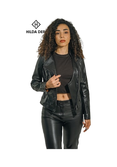 Hilda Deri Adel Siyah Hakiki Kuzu Derisi Cepsiz Pantolon 001