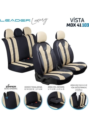 Nissan Bluebird Uyumlu Oto Koltuk Kılıfı Deri, Kumaş Vista Bej Siyah