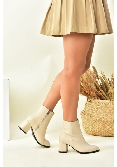 Bej Kalın Topuklu Kadın Bot N282921909