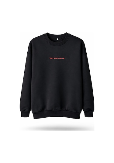 Dark Line Sırt Baskılı %100 Pamuk Siyah Oversize Sweatshirt Scorpion Siyah