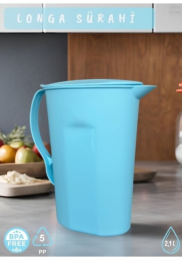 Longa Sürahi Pp-5 Kokusuz Sürahi Açık Mavi Sürahi Bpa Free 2,1 L