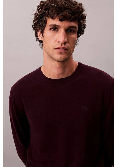 Erkek Regular Fit Merinos Yünü Triko Kazak - Koyu Bordo Moroccan Brown