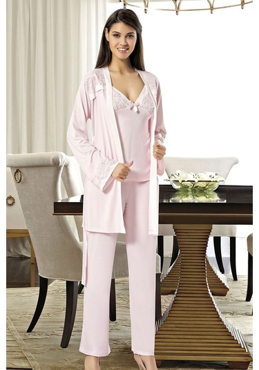 Xses 2030 Kadın Sabahlıklı Pijama Takım-pudra Pudra