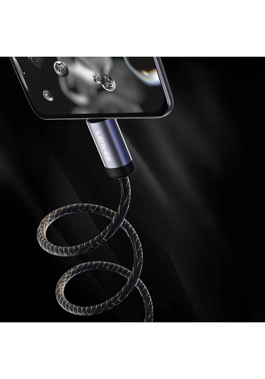 Lenyes Lc537 Usb-a To Type-c Örgü Tasarımlı Hızlı Şarj Özellikli Data Ve Şarj Kablosu 10w 1m Siyah Siyah