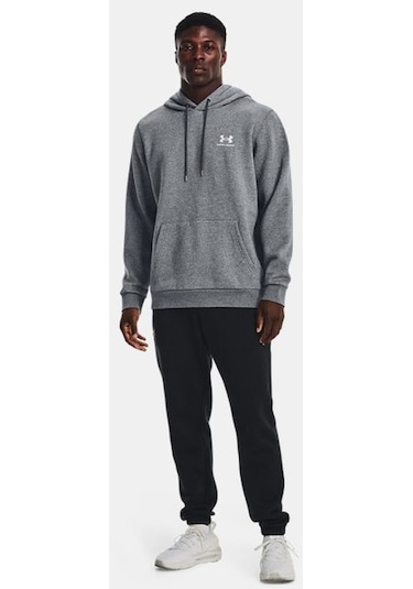 Erkek Ua Essential Fleece Kapüşonlu Üst 1373880-012 Gri - Beyaz