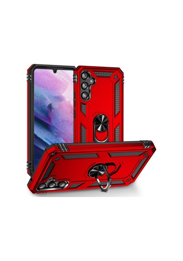 Kilifone - Samsung Uyumlu Galaxy A34 - Kılıf Yüzüklü Çift Katman Zırh Tank Vega Kapak - Kırmızı