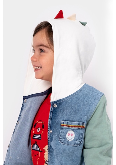 Overdo Kids Erkek Çocuk Renkli Kapüşonlu Kot Ceket Mavi
