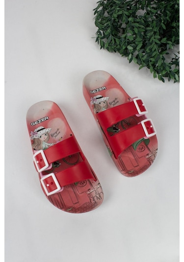 Kız Çocuk Prenses Temalı Terlik-5701-kırmızı Kırmızı