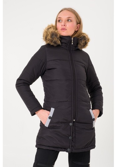 Toridas Kışlık Kürk Yaka Şişme Kadın Mont 7112siyahh 001