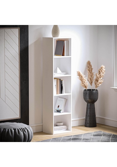 4 Raflı Kitaplık Mdf Çok Amaçlı Raf Beyaz