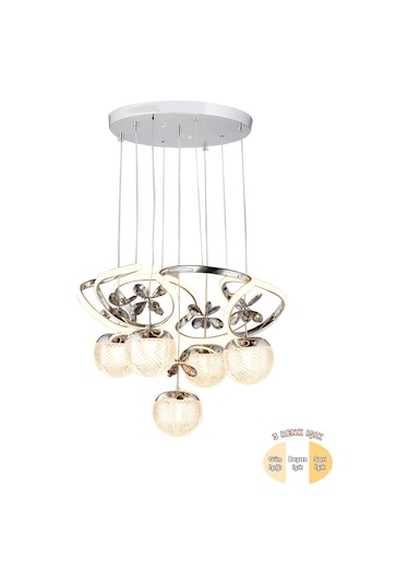 Ey-El Tasarım Galaksi Modern Sarkit Led Avize 3 Renk Krom Kaplamali Toplu Kelebek Taşlı Krom