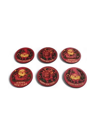 Noel Yeni Yıl Bardak Altlığı 6 Adet 9x9