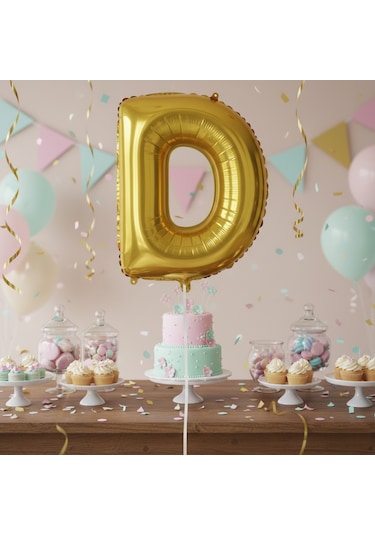 Runaway Altın D Harf Balon 1 Metre Parti Dekoru Çok Renkli