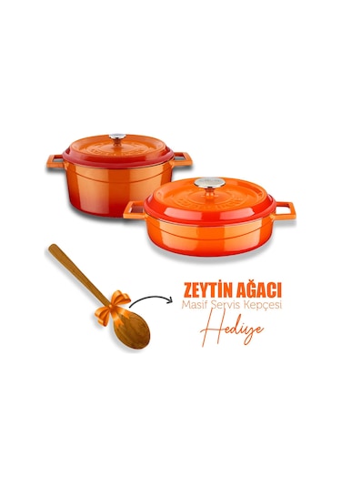 Lava Döküm Yuvarlak Derin ve Sığ 5 Parça Tencere Seti