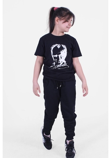 Fyk Kids Atatürk-ımza-bayrak Baskılı Unisex Takım Siyah