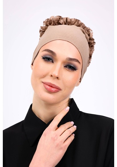 Kaymayan Fırfırlı Silikonlu Dikişsiz Bone - Kaymaz Kadın Tesettür Bağlamalı İç Bone-vizon Vizon