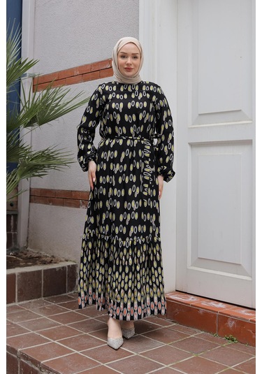 Armine Trend Desenli Elbise-siyah 25yt928 Siyah
