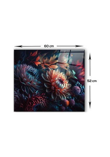 Cam Ocak Arkası Koruyucu Dark Flowers 52cm X 60cm