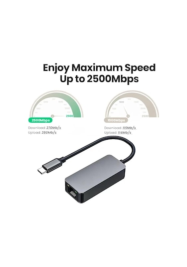 Usb Type C To Ethernet 2500mbps 2.5g İnternet Çevirici Dönüştürüc
