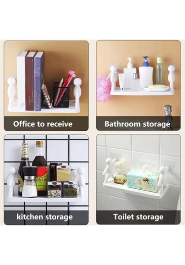 Sones 2 Adet Küçük Kişi Şekli Basit Duvara Monte Vakumlu Raf Banyo Kozmetik Depolama Beyaz