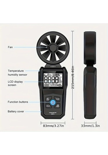 Boatshop1 Am610 Porometısto Dijital Anemometre Ruzgar Hizi Olcer Sicaklik Ve Soguk Olcumlu Lcd Ekranli Yuksek Hassasiyetli Siyah
