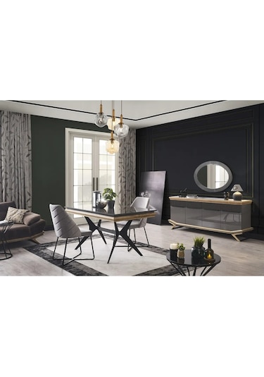 Grand Yemek Odası Takımı Yemek Masası + 4 Adet Sandalye Gri