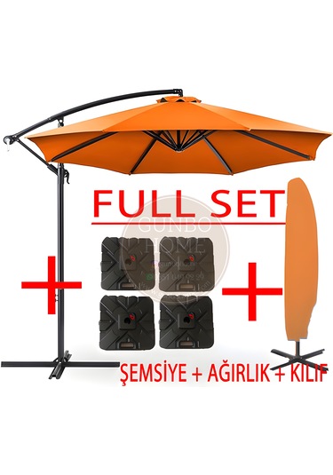 Gunbo Home 3 Mt 8 Kaburga Full Demir 21 Kg Turuncu Bahçe Şemsiyes