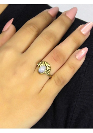 Doğal Taş Aytaşı Doğal Taşlı Antik Model Kadın Ayarlanabillir Yüzük Euy82ay Beyaz