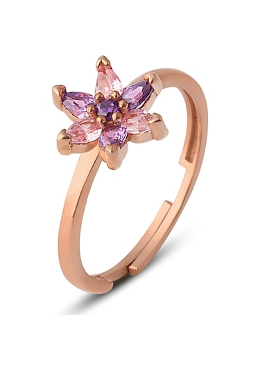 Zanaatsilver Gümüş, Pembe-ametist Taşlı Rose Kaplama Nilüfer Çiçeği Yüzük