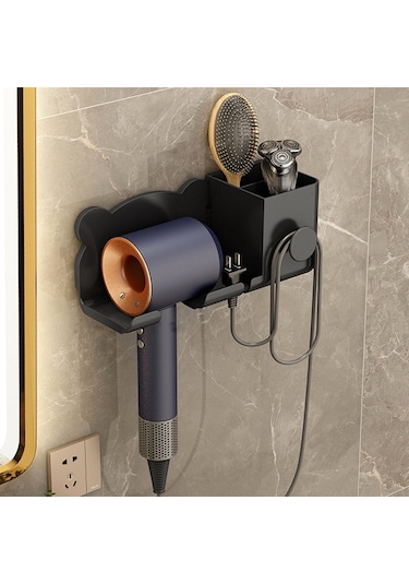 Saç Kurutma Makinesi Duvara Monte Tutucu Banyo Rafı Depolama Rafı İçin, Stil: Siyahı Yükselt Siyah