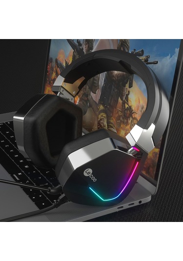 Lecoo HT402 USB + 3.5 MM Jack Kablolu RGB Çıkartılabilir Mikrofonlu Kulak Üstü Gaming Kulaklık