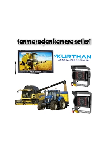 Tarımsal Araç 7 İnç Monitör 2 Adet Kamera Seti 12 24 Volt