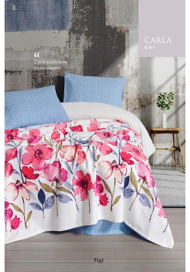 Carla Gri Premium Çift Kişilik Pike Takımı Yumuşak Pamuk, Zarif Tasarım Gri