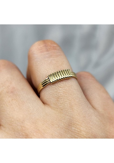 Halat Sarması Eşsiz Tasarım 14 Ayar Altın Yüzük-sarı