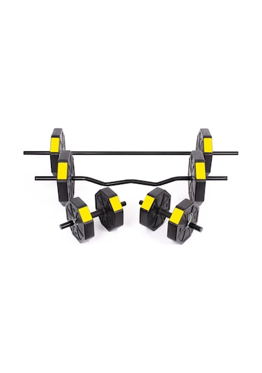 Tan Spor 60 KG Dambıl Halter Ağırlık Full Kısa + Düz + Z Bar Set Kırmızı Kapaklı