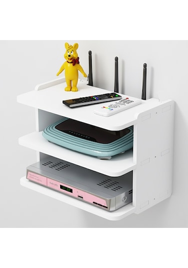 Duvara Monte 3 Raflı Modem Uydu Telefon Kumanda Vb Eşya Düzenleyici Raf Al5348 Beyaz