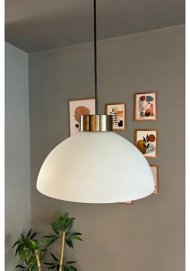 Perry Beyaz Cam Tekli Avize Plafonyer Başlık Retro Sarkıt Lamba Restoran Salon Aydınlatma Beyaz