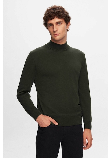 D's Damat Regular Fit Haki Pamuk Karışımlı Yarım Balıkçı Triko Kazak Haki