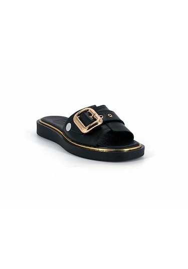 Mammamia D26yt-6055 Siyah Hakiki Deri Kadın Trendy Terlik