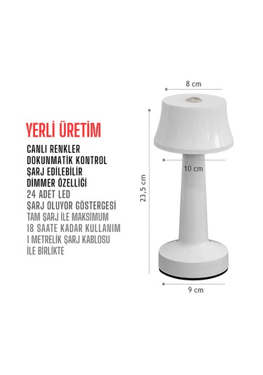 Zenlight Metal Dokunmatik Şarjlı Masa Lambası 320-6 Beyaz