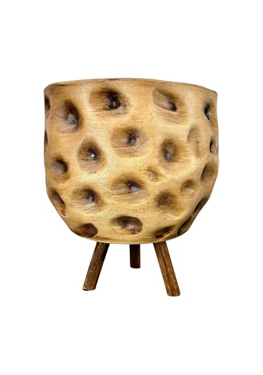 Bitki Tasarımı Ev Dekorasyon Aksesuar Naturel Desenli Toprak Saksı Saksılık Salon Çiçeklik 3 Ayaklı 19 Cm