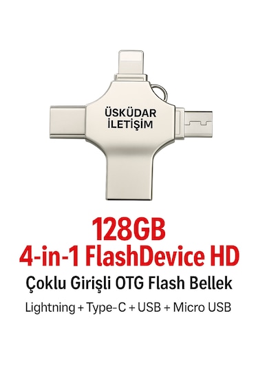 Üsküdar İletişim 128gb 4-in-1 Flashdevicehd Çoklu Girişli Otg Flash Bellek Lightning + Type-c + Usb + Microusb 128 Gb