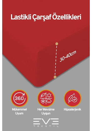 Eve Tekstil %100 Pamuk Ranforce Çarşaflı Yastık Ve Yorgan Kılıflı Çift Kişilik Nevresim Takımı 200x220 Cm Kırmızı