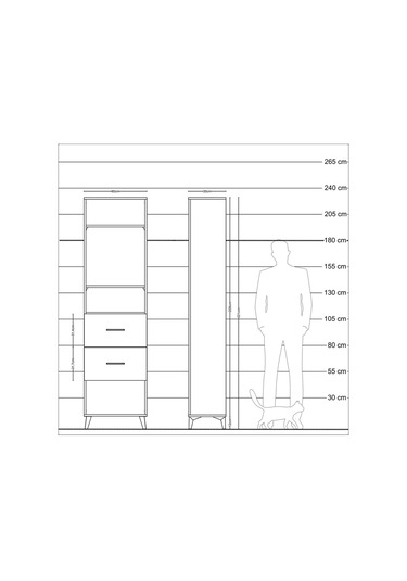 Arges Dolap 3 Raflı 2 Çekmeceli 60x30x221 Antrasit-antrasit Antrasit