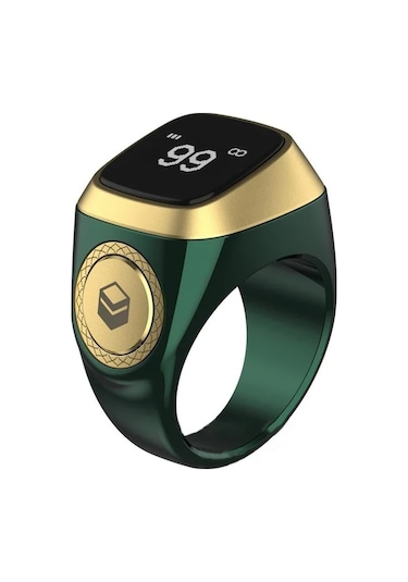 Ezan Okuyan Dijital Yüzük Tesbih Zikirmatik 22mm Zümrüt Yeşili