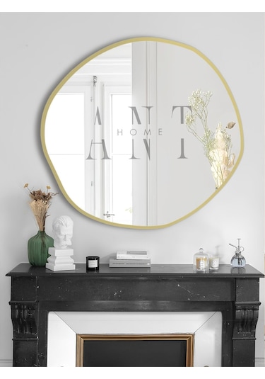 Arya 80 Cm Ayna Asimetrik Ayna, Dekoratif Ayna, Duvar Aynası Banyo Aynası Holl Aynası 80 X 80 Gold