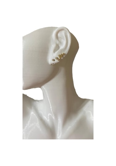 Taşlı Yılan Tasarım Kıkırdak Tragus Helix Pearsing Küpe Altın