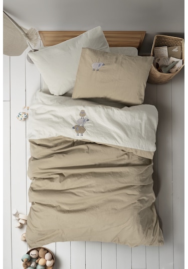 Cotton Box Cuddly Nakışlı Bebek Nevresim Takımı Lamp Bej