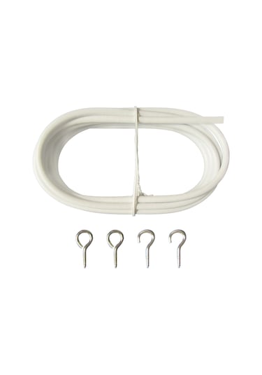 Ruicoo Beyaz Pvc Kapaklı Çelik Tel Perde/resim Asma Seti - 3m Uzunluk, 4 Kanca, Ev/parti Dekorasyonu, Kolay Kurulum